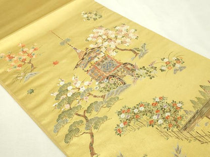 平和屋本店●廣裳佳苑謹製　六通柄袋帯　祇園祭絵文　本金箔　金泥箔　共箱付き　正絹　逸品　DABI1279sf