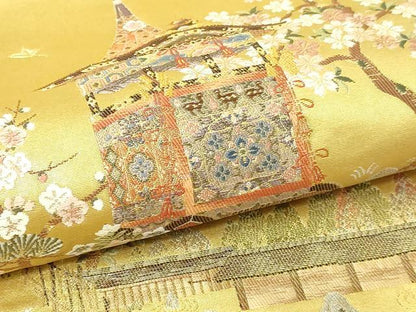 平和屋本店●廣裳佳苑謹製　六通柄袋帯　祇園祭絵文　本金箔　金泥箔　共箱付き　正絹　逸品　DABI1279sf