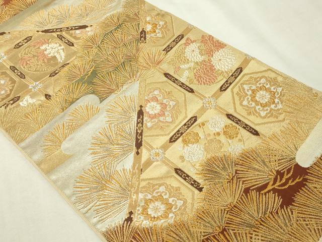 平和屋着物▼六通柄袋帯　金錦　松葉花文　正絹　逸品　DABI1280sf
