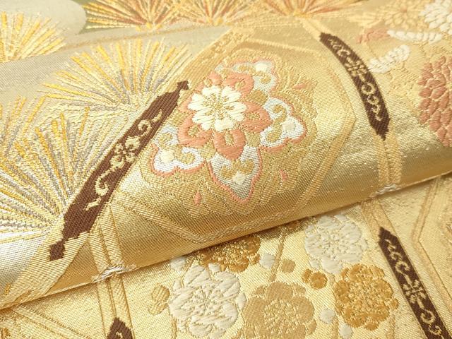 平和屋着物▼六通柄袋帯　金錦　松葉花文　正絹　逸品　DABI1280sf