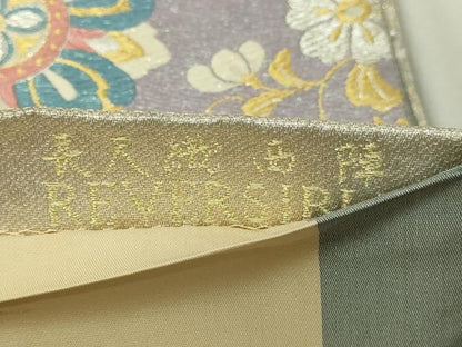 平和屋着物▼西陣　六通柄袋帯　正倉院花文　金美抄　長尺　正絹　逸品　DABI1282sf