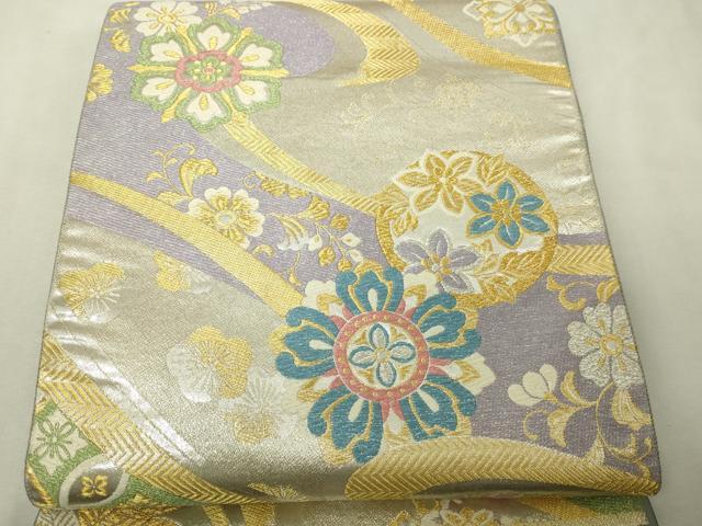 平和屋着物▼西陣　六通柄袋帯　正倉院花文　金美抄　長尺　正絹　逸品　DABI1282sf