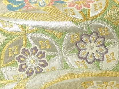 平和屋着物▼西陣　六通柄袋帯　正倉院花文　金美抄　長尺　正絹　逸品　DABI1282sf