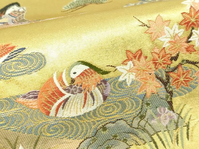 平和屋本店●西陣　廣裳佳苑謹製　太鼓柄袋帯　源氏物語シリーズ　春日の里絵文　本金箔　金泥箔　分析通知書付き　正絹　逸品　DABI1285sf