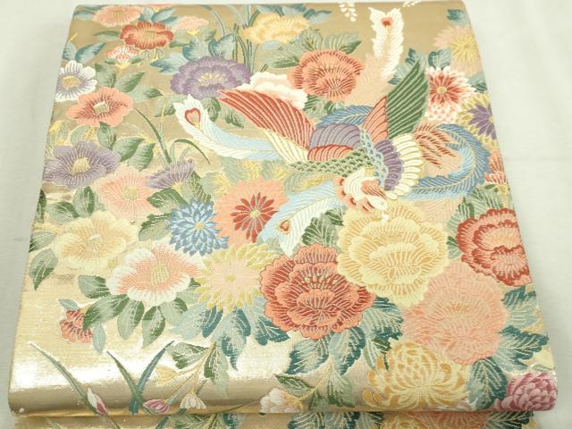 平和屋本店▼六通柄袋帯　唐織　延寿慶祥文　九百本金弐重織　正絹　逸品　DABI1288sf