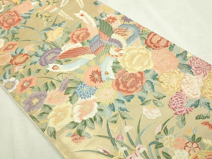 平和屋本店▼六通柄袋帯　唐織　延寿慶祥文　九百本金弐重織　正絹　逸品　DABI1288sf