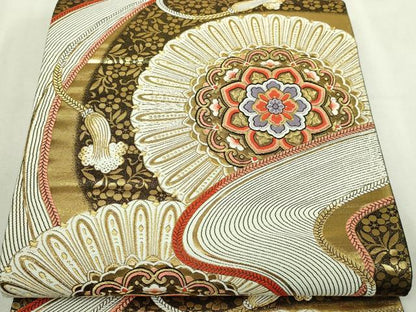 平和屋本店▼六通柄袋帯　唐織　九百錦　正倉院花文　本金二丁箔　正絹　逸品　DABI1291sf