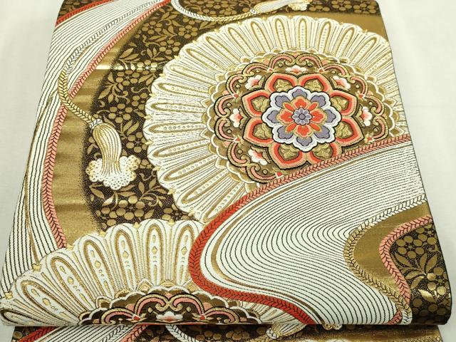 平和屋本店▼六通柄袋帯　唐織　九百錦　正倉院花文　本金二丁箔　正絹　逸品　DABI1291sf