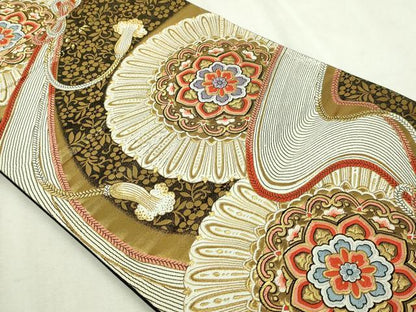 平和屋本店▼六通柄袋帯　唐織　九百錦　正倉院花文　本金二丁箔　正絹　逸品　DABI1291sf