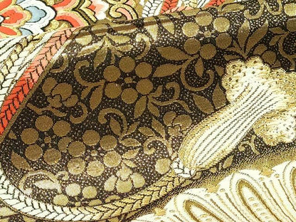 平和屋本店▼六通柄袋帯　唐織　九百錦　正倉院花文　本金二丁箔　正絹　逸品　DABI1291sf
