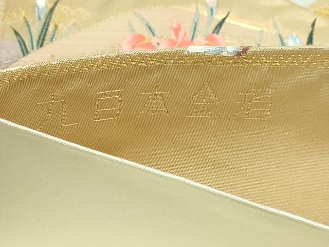 平和屋本店▼六通柄袋帯　唐織　琳派扇面孔雀文　九百本金箔　正絹　逸品　DABI1292sf