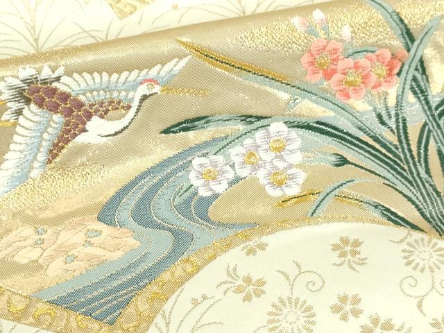 平和屋本店▼六通柄袋帯　唐織　琳派扇面孔雀文　九百本金箔　正絹　逸品　DABI1292sf