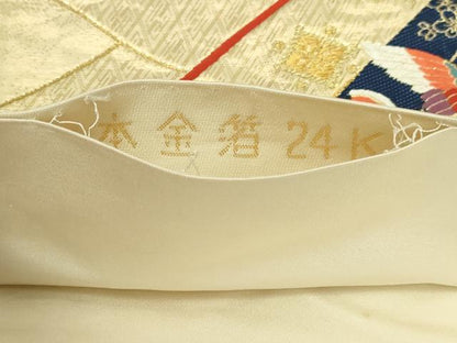 平和屋本店▼六通柄袋帯　束ね熨斗孔雀花文　本金箔24Ｋ　正絹　逸品　DABI1296sf