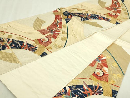 平和屋本店▼六通柄袋帯　束ね熨斗孔雀花文　本金箔24Ｋ　正絹　逸品　DABI1296sf