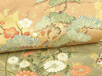 平和屋本店●太鼓柄袋帯　献華狩場絵文　障碧箔桃山　本金箔　金泥箔　正絹　逸品　DABI1297sf