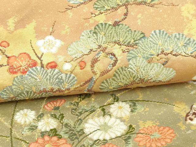平和屋本店●太鼓柄袋帯　献華狩場絵文　障碧箔桃山　本金箔　金泥箔　正絹　逸品　DABI1297sf