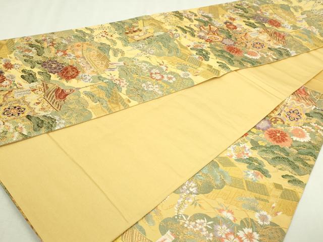 平和屋本店▼六通柄袋帯　唐織　風景草花文　本金箔二重　正絹　逸品　DABI1299sf