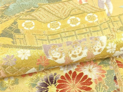 平和屋本店▼六通柄袋帯　唐織　風景草花文　本金箔二重　正絹　逸品　DABI1299sf