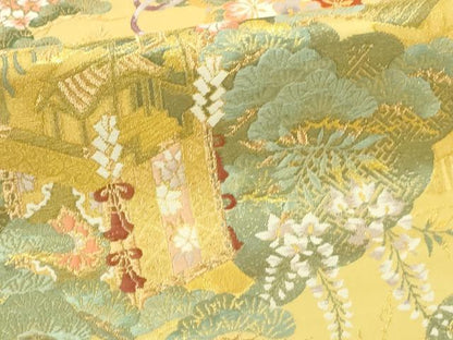 平和屋本店▼六通柄袋帯　唐織　風景草花文　本金箔二重　正絹　逸品　DABI1299sf