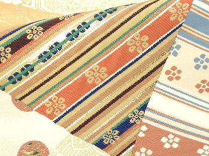 平和屋本店▼太鼓柄袋帯　花唐草文　本金箔　正絹　逸品　DABI1300sf