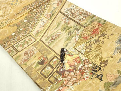 平和屋本店▼両方向全通柄袋帯　人物風景文　本金箔　プラチナ箔　正絹　逸品　DABI1301sf
