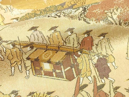 平和屋本店▼両方向全通柄袋帯　人物風景文　本金箔　プラチナ箔　正絹　逸品　DABI1301sf