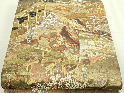 平和屋本店▼両方向全通柄袋帯　人物風景文　本金箔　プラチナ箔　正絹　逸品　DABI1301sf