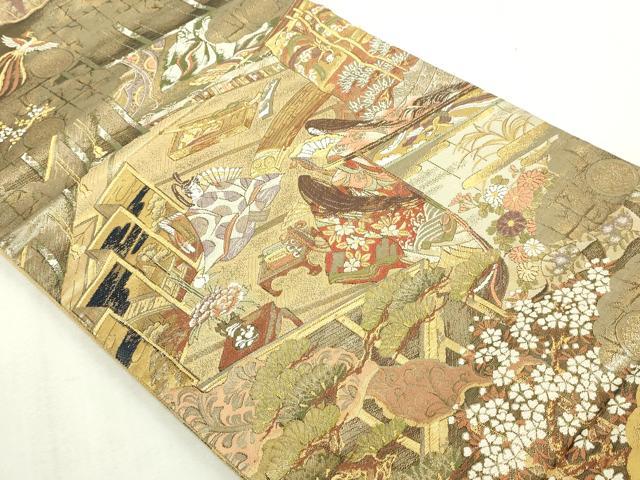 平和屋本店▼両方向全通柄袋帯　人物風景文　本金箔　プラチナ箔　正絹　逸品　DABI1301sf