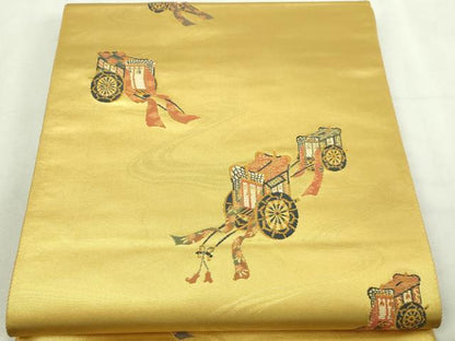 平和屋着物▼六通柄袋帯　御所車文　古典金紗漆箔　正絹　逸品　DABI1302sf