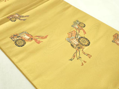平和屋着物▼六通柄袋帯　御所車文　古典金紗漆箔　正絹　逸品　DABI1302sf