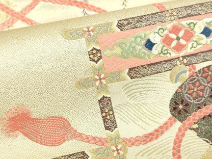 平和屋本店▼六通柄袋帯　唐織　九百錦　風景草花文　純金箔24ｋ　正絹　逸品　DABI1306sf