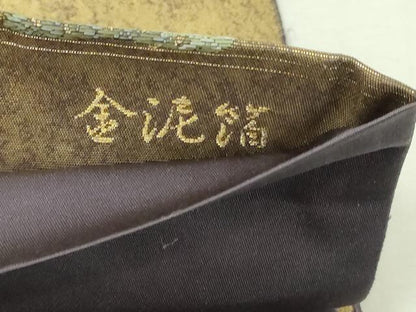 平和屋本店●太鼓柄袋帯　楽園鳥絵文　本金箔　金泥箔　正絹　逸品　DABI1307sf