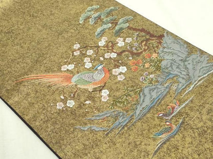 平和屋本店●太鼓柄袋帯　楽園鳥絵文　本金箔　金泥箔　正絹　逸品　DABI1307sf