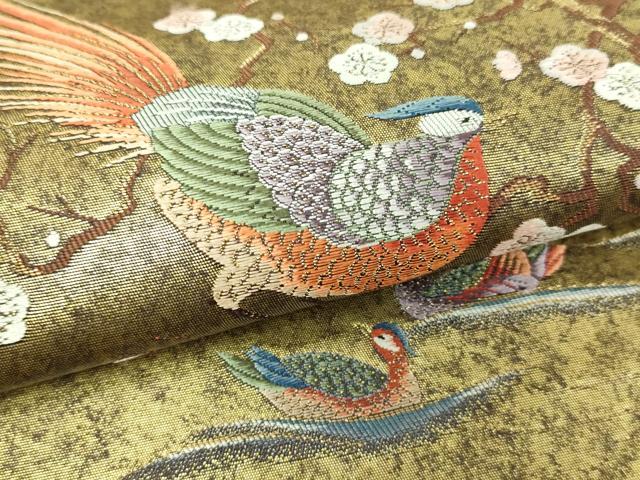 平和屋本店●太鼓柄袋帯　楽園鳥絵文　本金箔　金泥箔　正絹　逸品　DABI1307sf