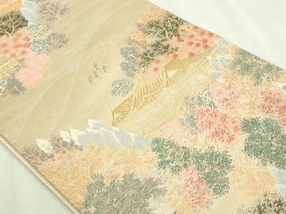 平和屋本店▼六通柄袋帯　風景草花文　本金二重箔　正絹　逸品　DABI1308sf