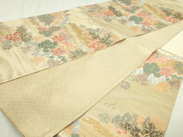 平和屋本店▼六通柄袋帯　風景草花文　本金二重箔　正絹　逸品　DABI1308sf