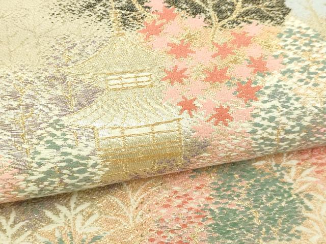 平和屋本店▼六通柄袋帯　風景草花文　本金二重箔　正絹　逸品　DABI1308sf