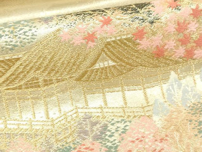 平和屋本店▼六通柄袋帯　風景草花文　本金二重箔　正絹　逸品　DABI1308sf