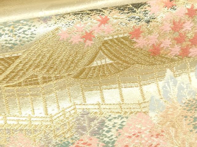 平和屋本店▼六通柄袋帯　風景草花文　本金二重箔　正絹　逸品　DABI1308sf