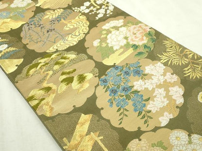 平和屋本店▼六通柄袋帯　粋峰琳派　本金箔　正絹　逸品　DABI1310sf