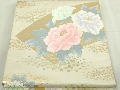 平和屋本店▼六通柄袋帯　唐織　地紙草花文　純金箔貮拾四金　正絹　逸品　DABI1311sf