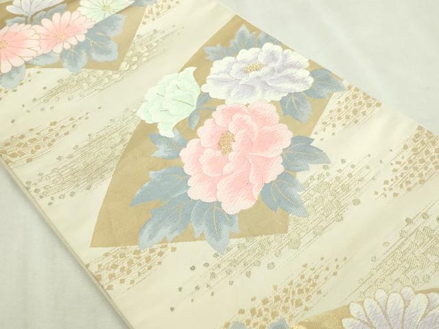 平和屋本店▼六通柄袋帯　唐織　地紙草花文　純金箔貮拾四金　正絹　逸品　DABI1311sf