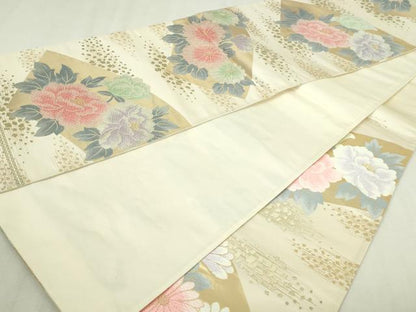 平和屋本店▼六通柄袋帯　唐織　地紙草花文　純金箔貮拾四金　正絹　逸品　DABI1311sf