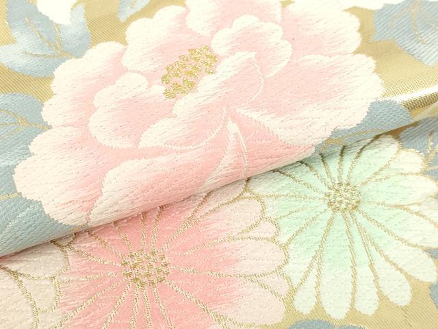 平和屋本店▼六通柄袋帯　唐織　地紙草花文　純金箔貮拾四金　正絹　逸品　DABI1311sf