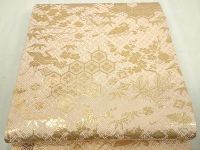 平和屋本店▼両面　全通柄袋帯　花蝶丸文　純金箔　正絹　逸品　DABI1314sf