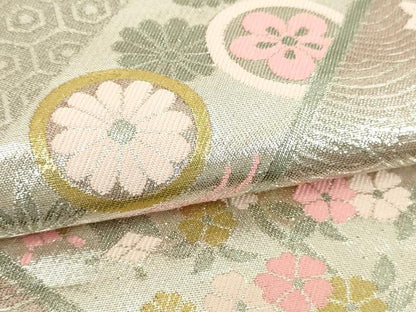 平和屋本店▼両面　全通柄袋帯　花蝶丸文　純金箔　正絹　逸品　DABI1314sf