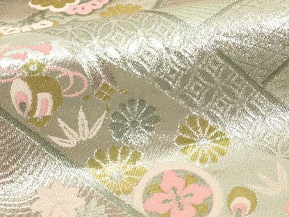 平和屋本店▼両面　全通柄袋帯　花蝶丸文　純金箔　正絹　逸品　DABI1314sf