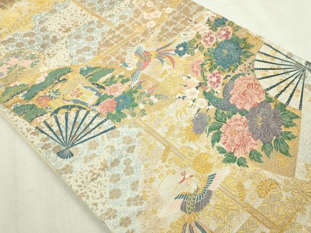 平和屋本店▼六通柄袋帯　薫舞桧扇文　本金箔　正絹　逸品　DABI1315sf