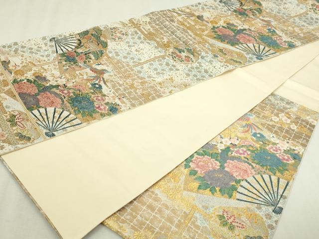平和屋本店▼六通柄袋帯　薫舞桧扇文　本金箔　正絹　逸品　DABI1315sf