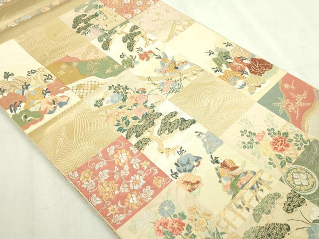 平和屋本店▼六通柄袋帯　九百錦　公達市松文　24Ｋ純金箔錦　正絹　逸品　DABI1317sf
